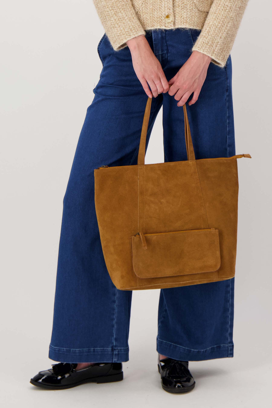 suede shopper | caramel