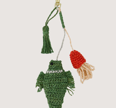 gehaakte tas/sleutelhanger visvorm | grey green