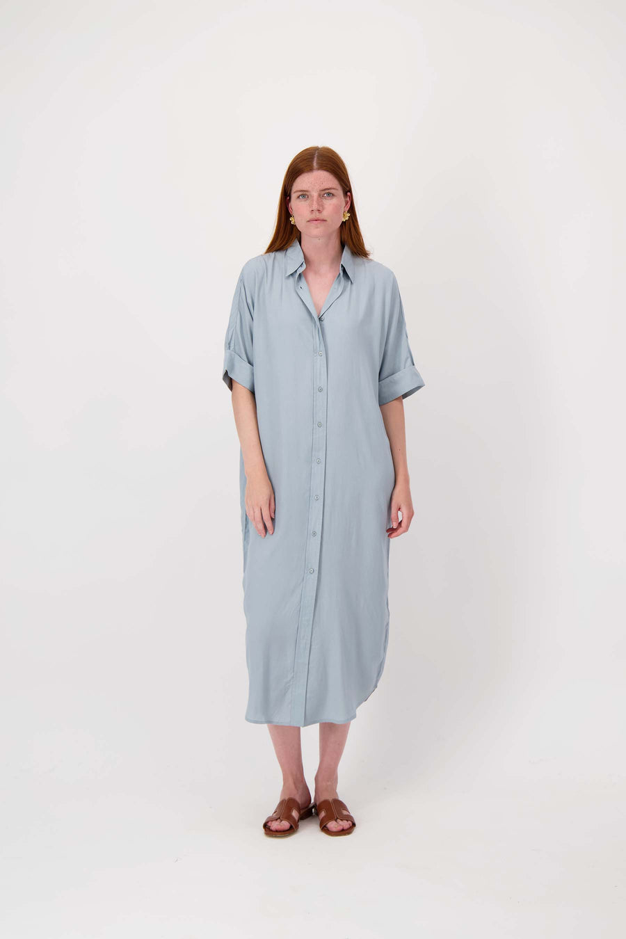 lange blouse jurk | silver blue