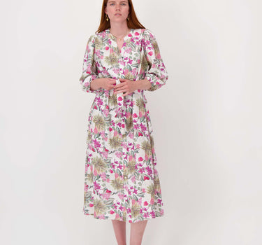 flower-print dress | off-white / raspberry / light olive