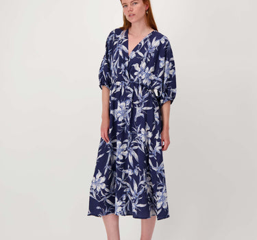 kimono jurk met print | summer navy / off white