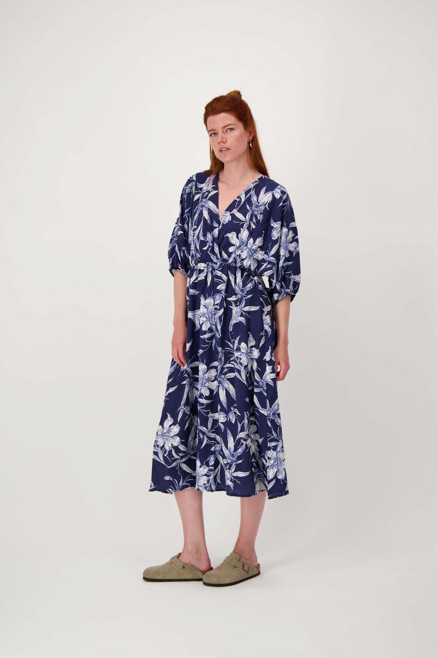 kimono jurk met print | summer navy / off white