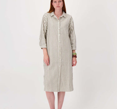 striped linen shirtdress | light moss green / off-white
