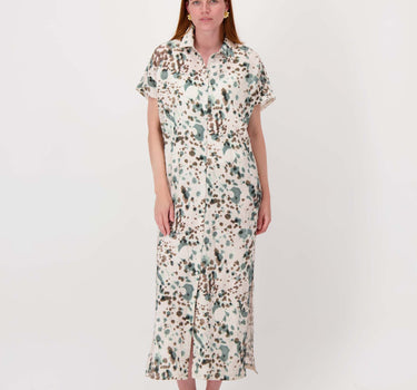 wijde jurk met vlekkenprint | kit / zwart / silver blue