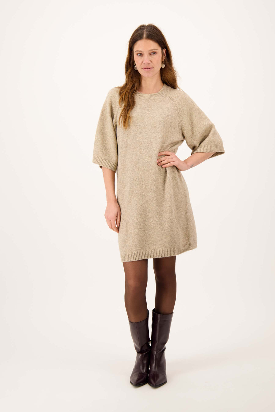 brei jurk met raglan mouwen | grey oyster