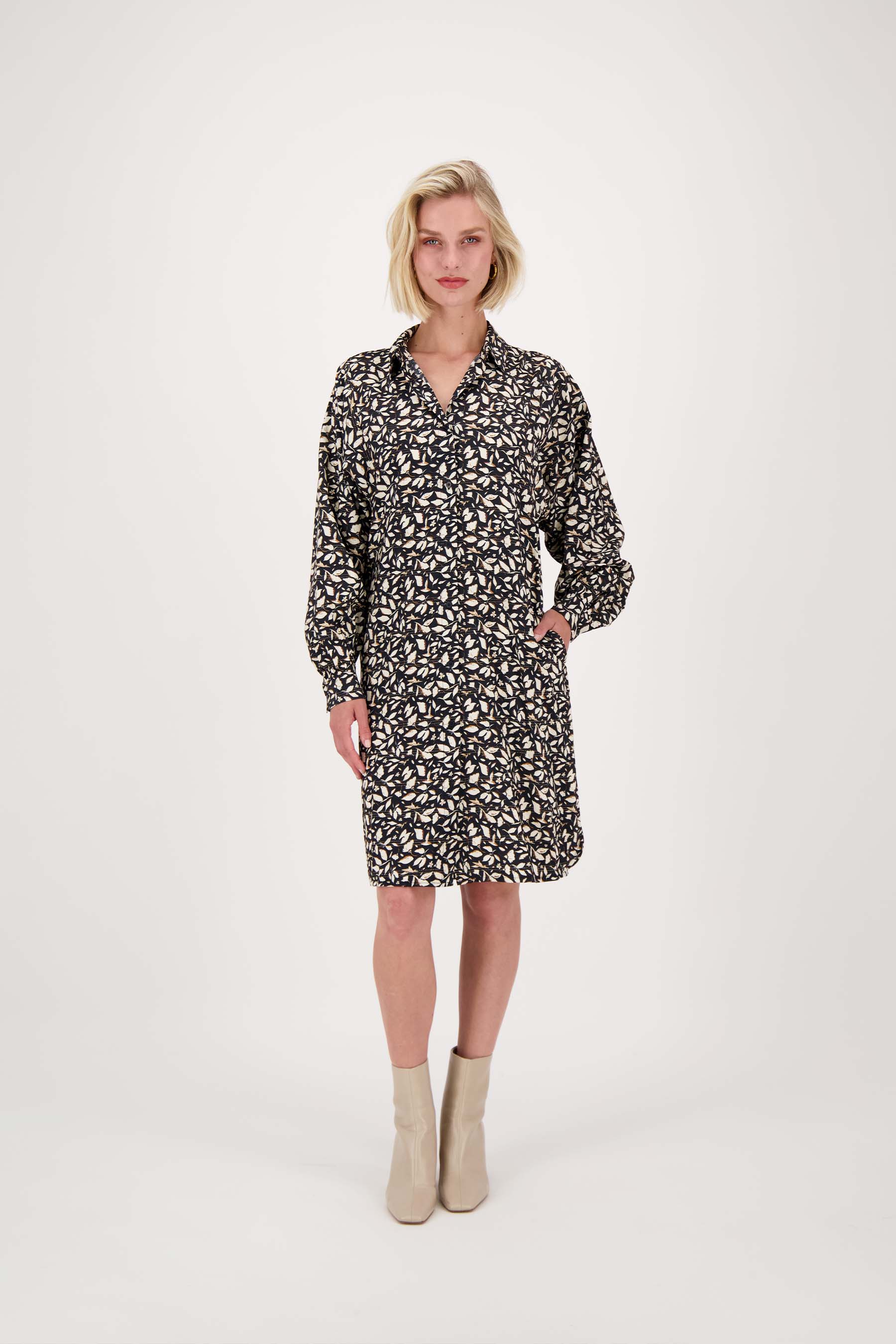 Zusss jurk blaadjes print Met lurex zwart - Main Image