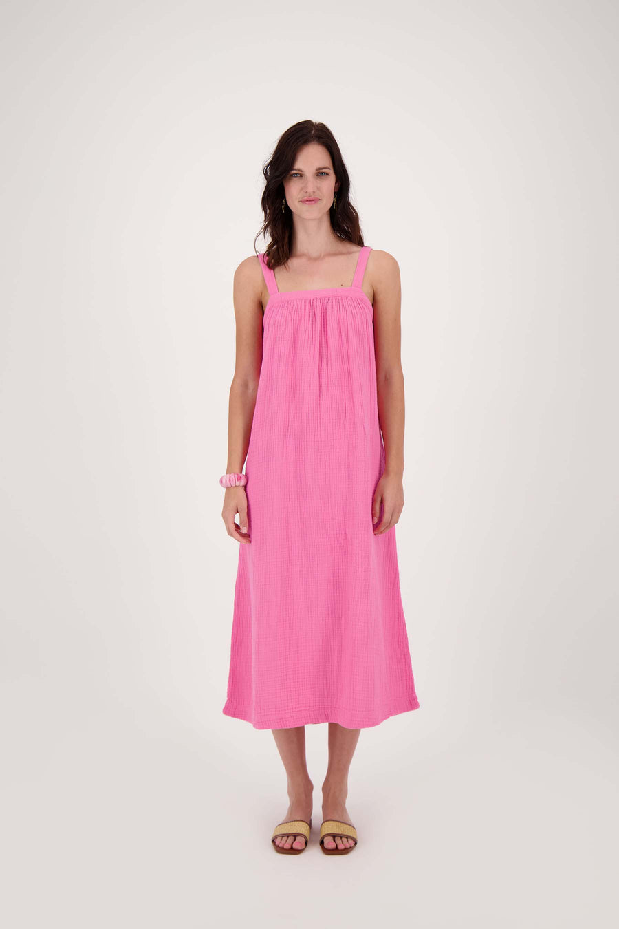 long muslin dress | bright pink