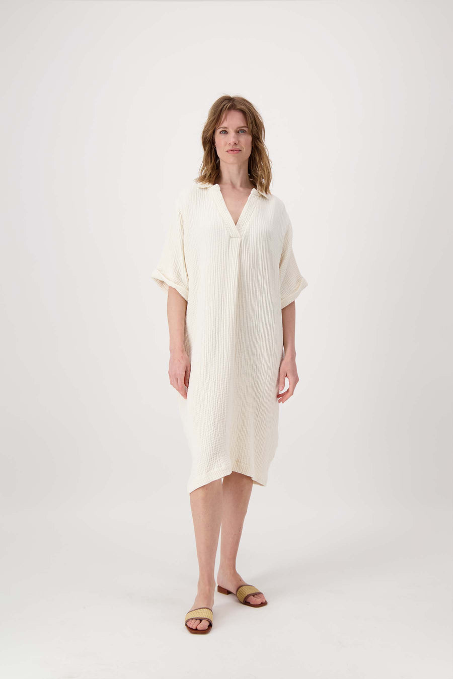 mousseline dress with collar | off white