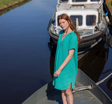 Mousseline-Kleid mit Kragen | türkis