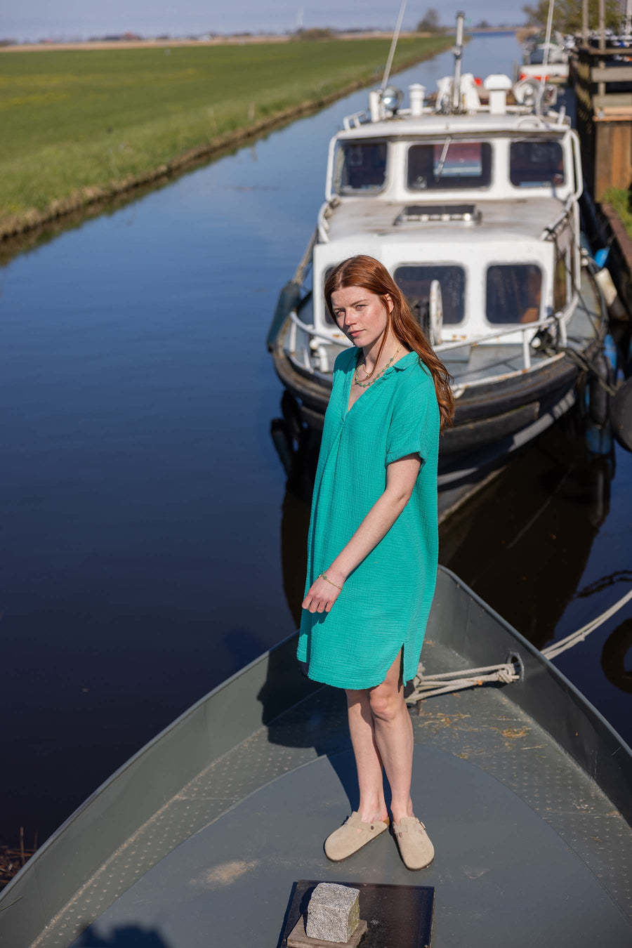 Mousseline-Kleid mit Kragen | türkis