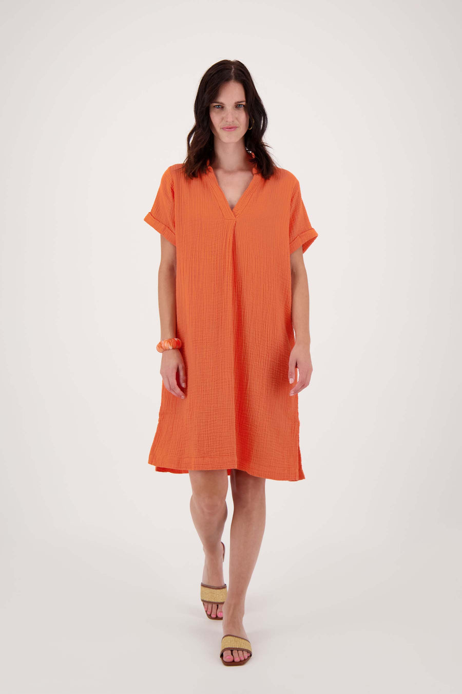 mousseline dress with collar | orange