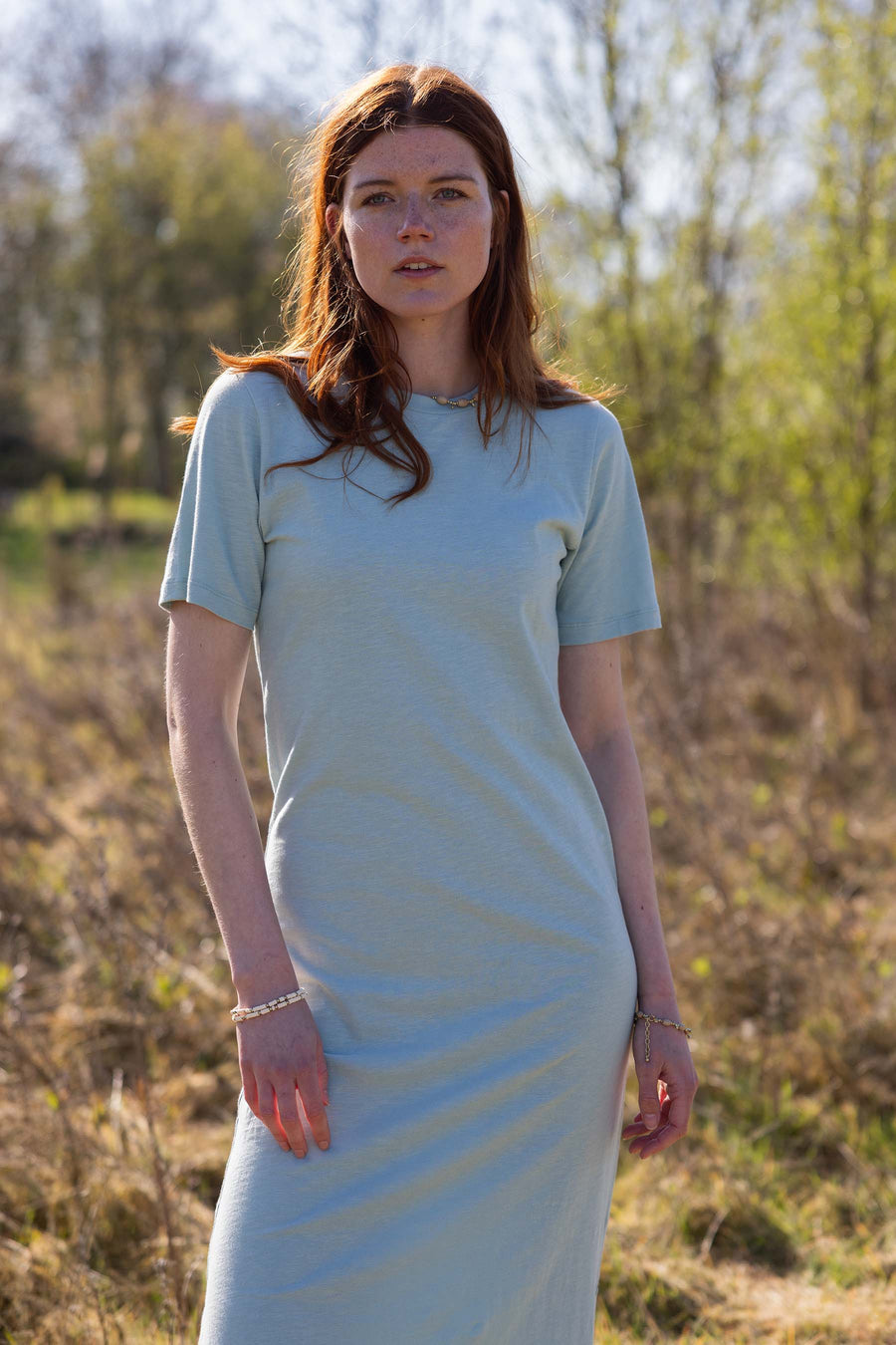 long t-shirt dress with slit | grayish blue