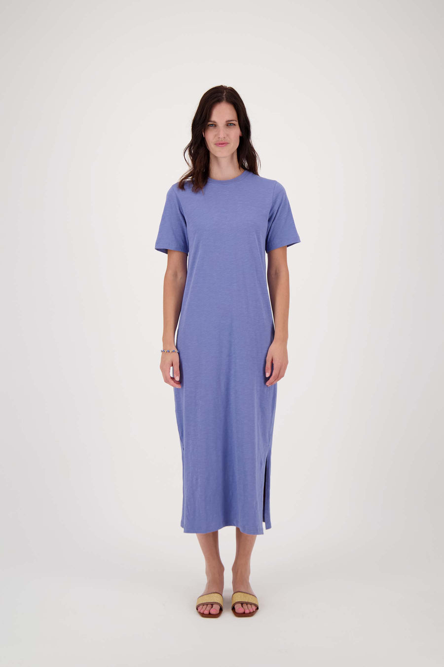 long t-shirt dress with slit | purple-blue