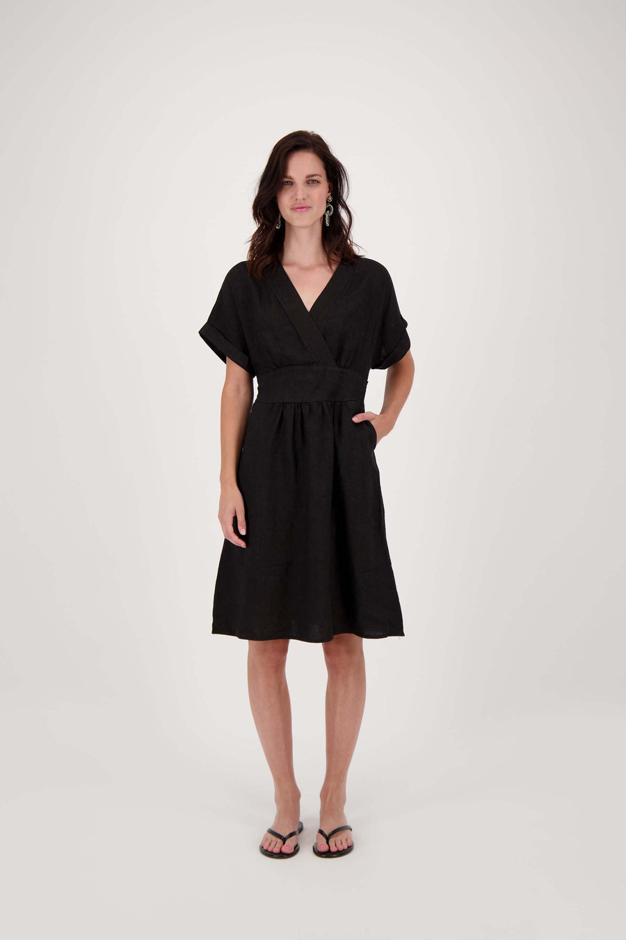 linen wrap dress | black