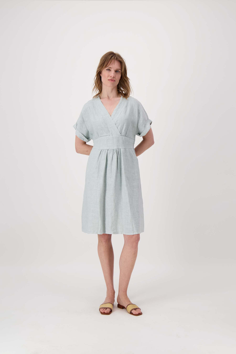 linen wrap dress | grayish blue