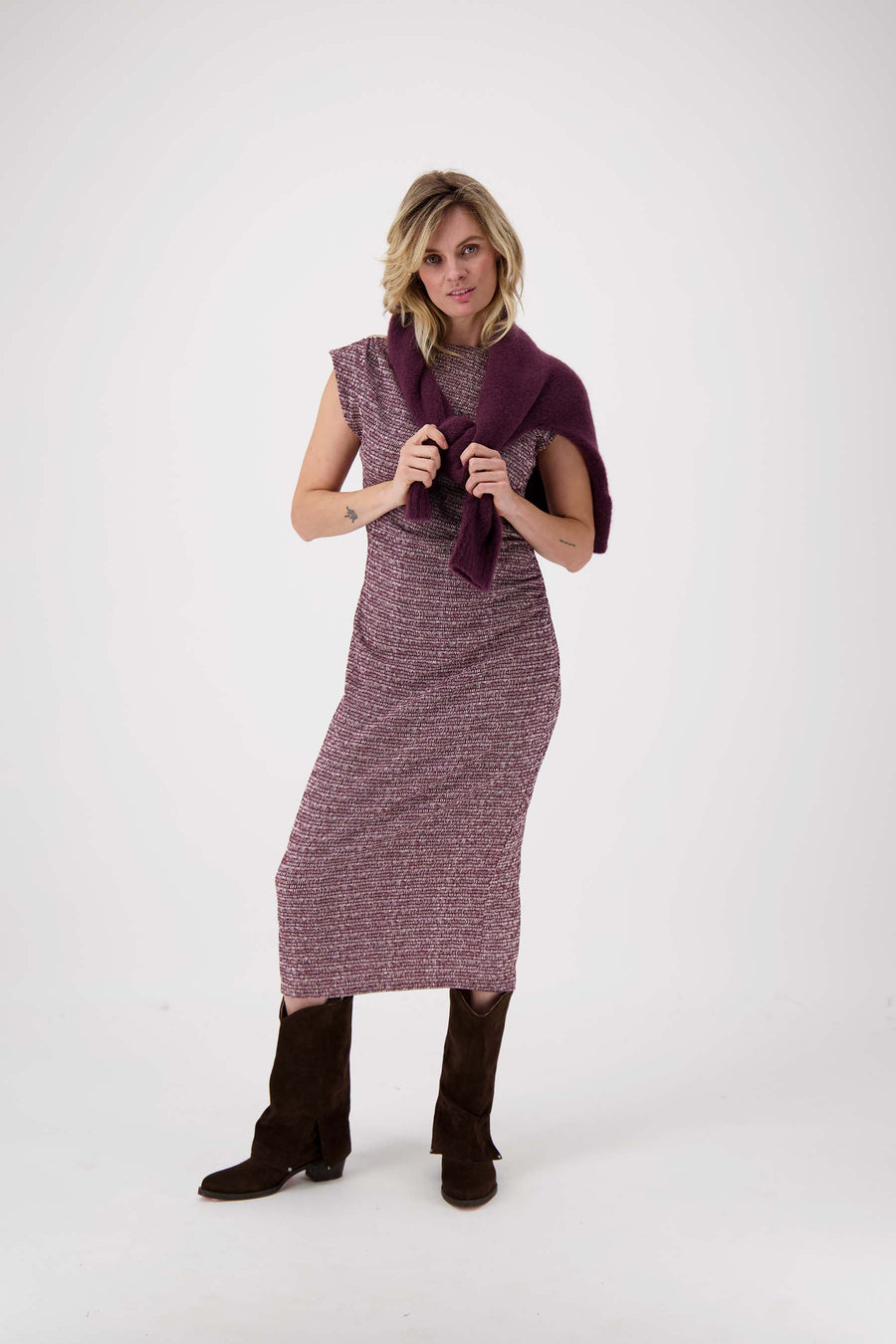 jersey jurk met grafische print | wit / port