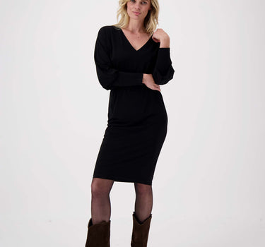 jersey jurk V-hals | black