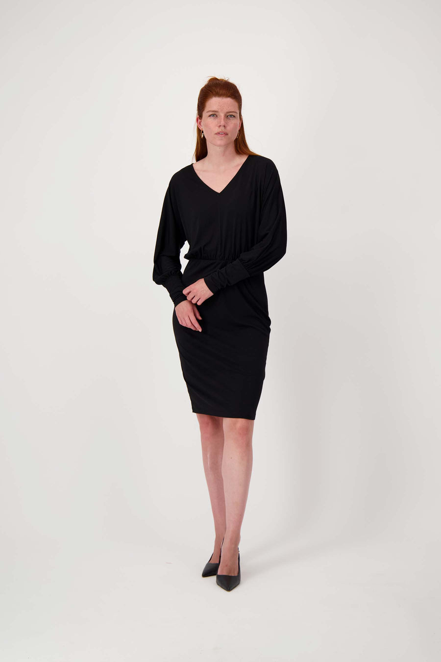 jersey jurk V-hals | black