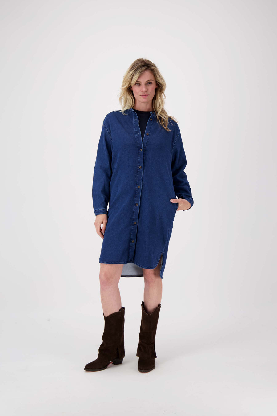 jurk van jogger denim stof | mid blue denim