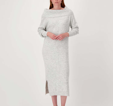 brei jurk met grote schouder omslag | light grey