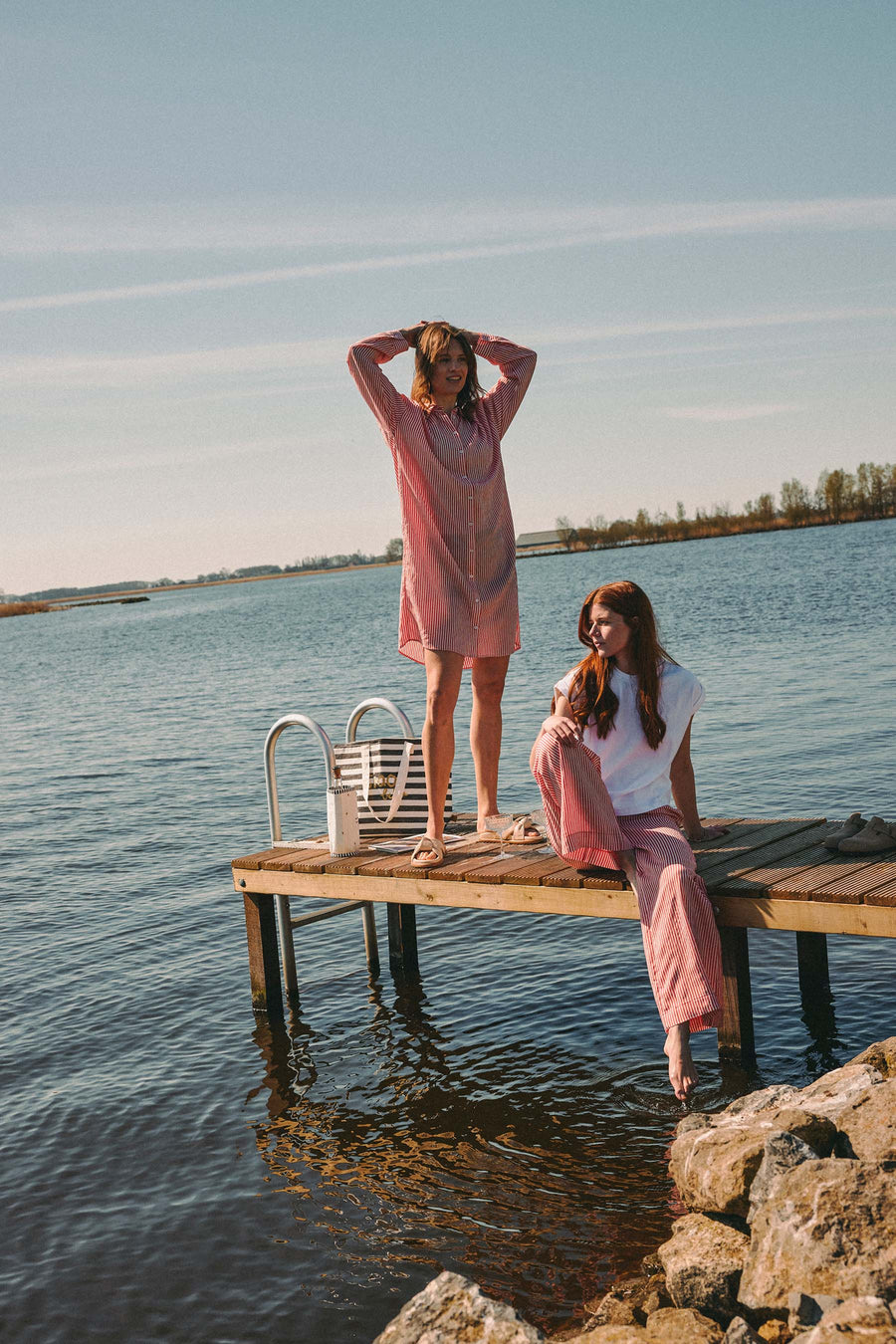 gestreepte blouse jurk | rood / wit