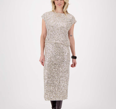 sequined midi skirt | champagne gold