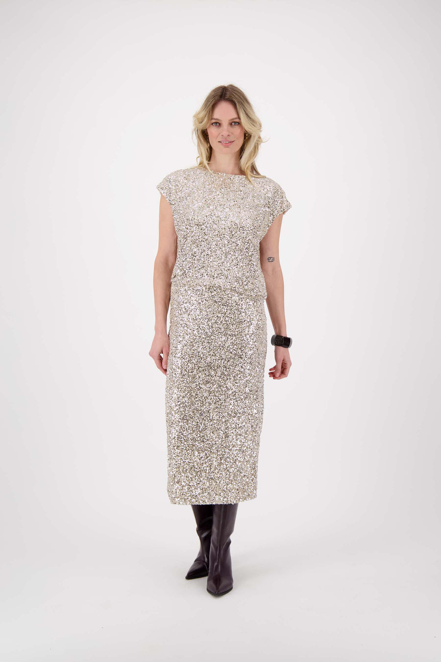 pailletten midi rok | champagne goud