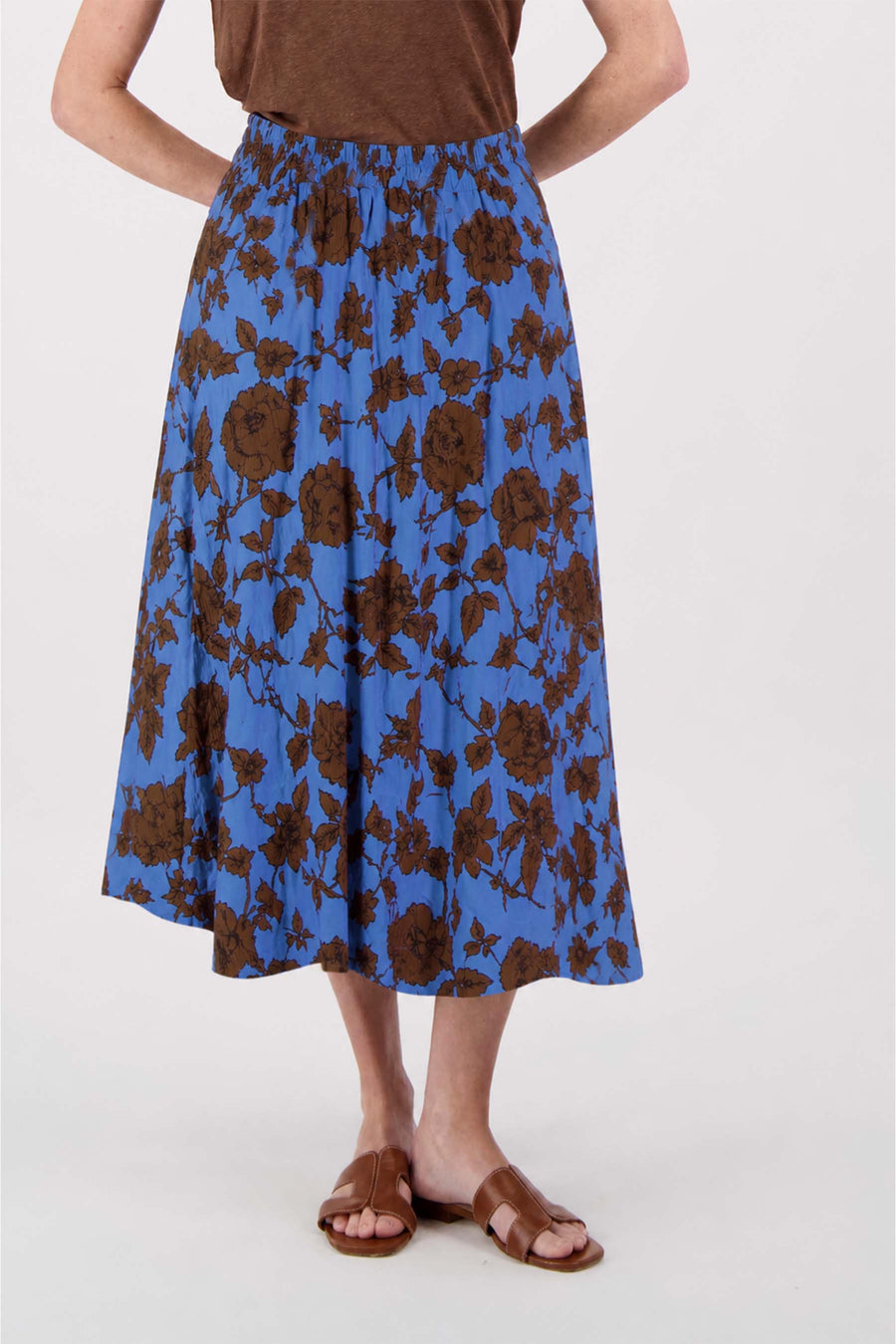 flowy skirt  ikat print | blue / brown