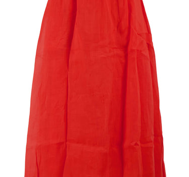 Coral ramie skirt by Zusss; long, loose-fitting A-line skirt with an elastic waistband.