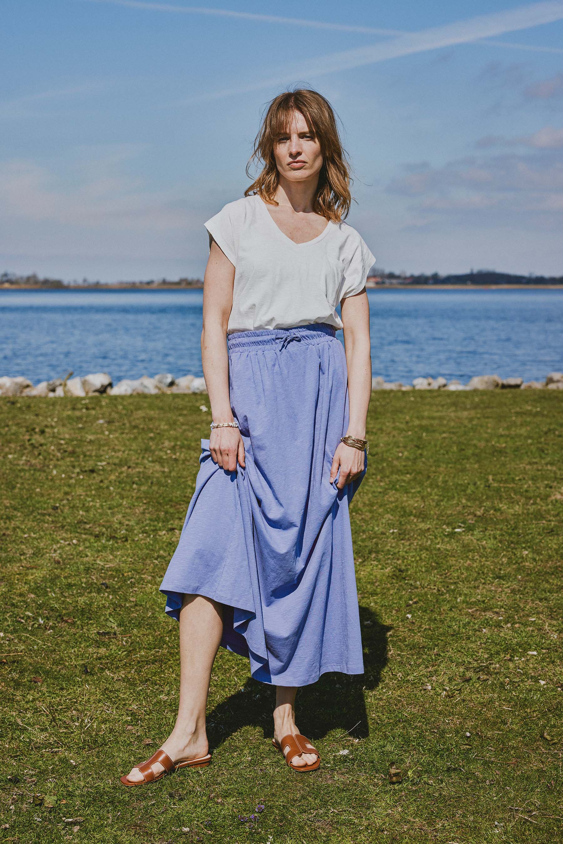 lange wijde jersey rok paarsblauw – Zusss