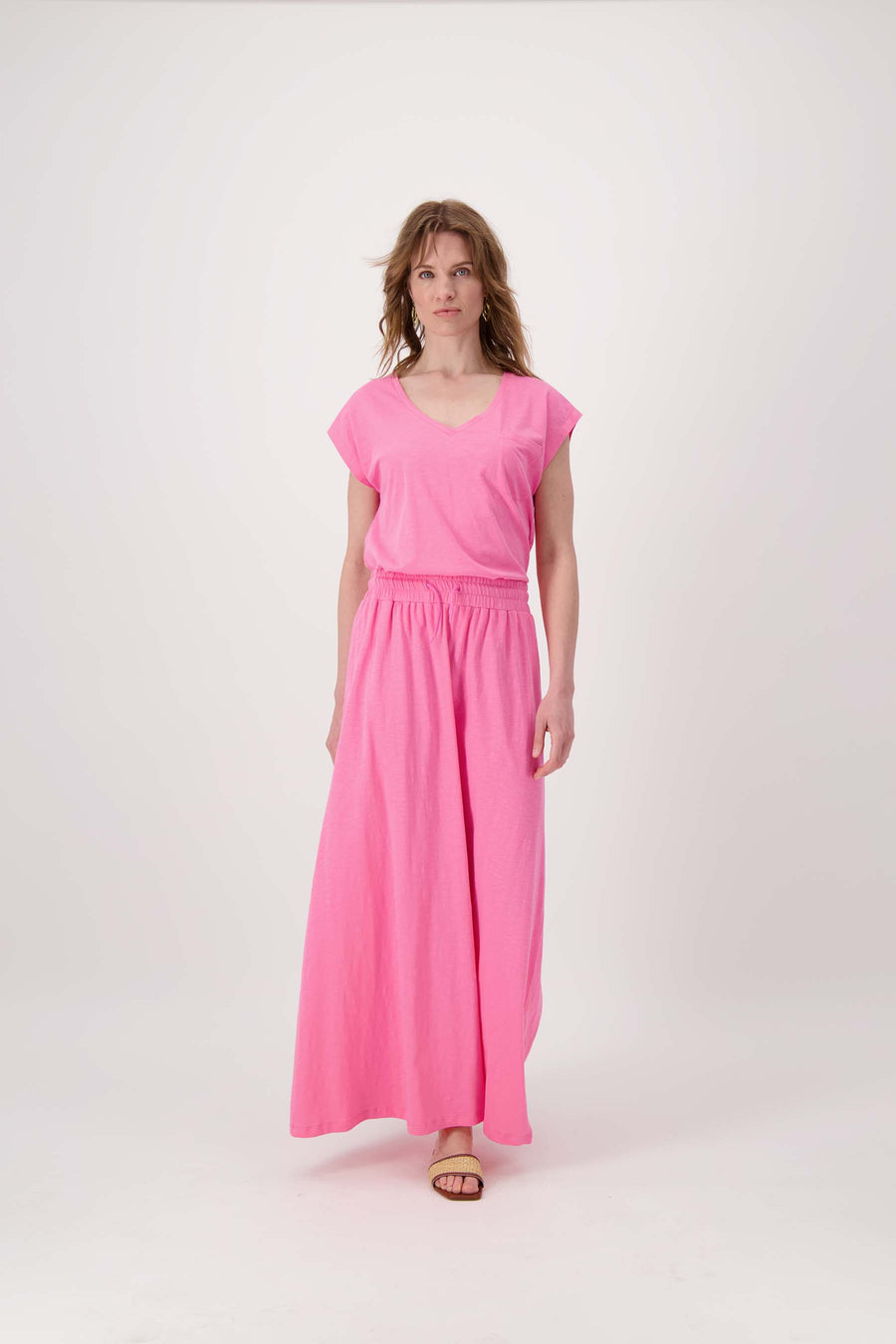 lange wijde jersey rok | fel roze