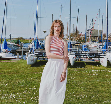 long cotton skirt with embroidery | off white