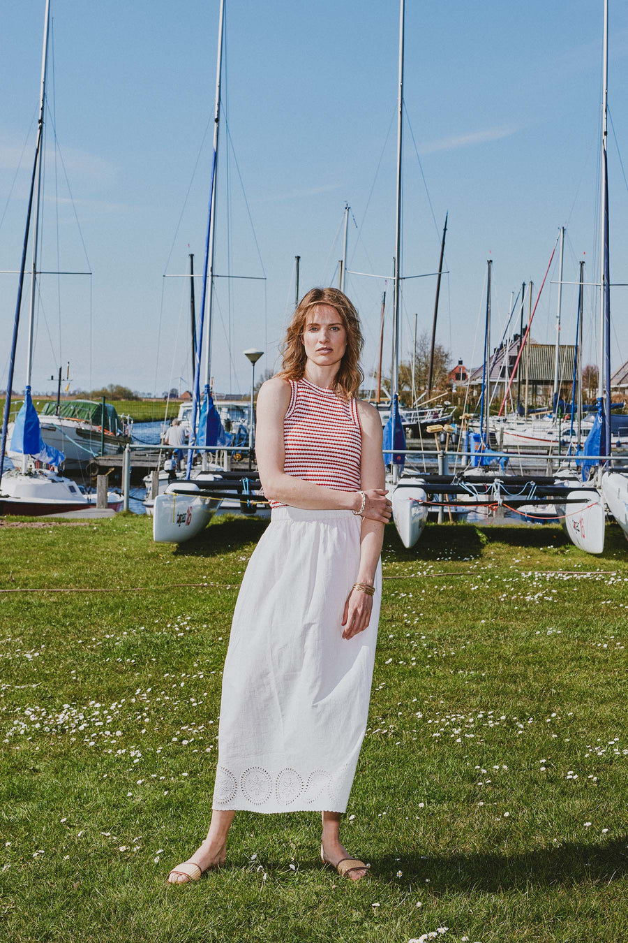 long cotton skirt with embroidery | off white