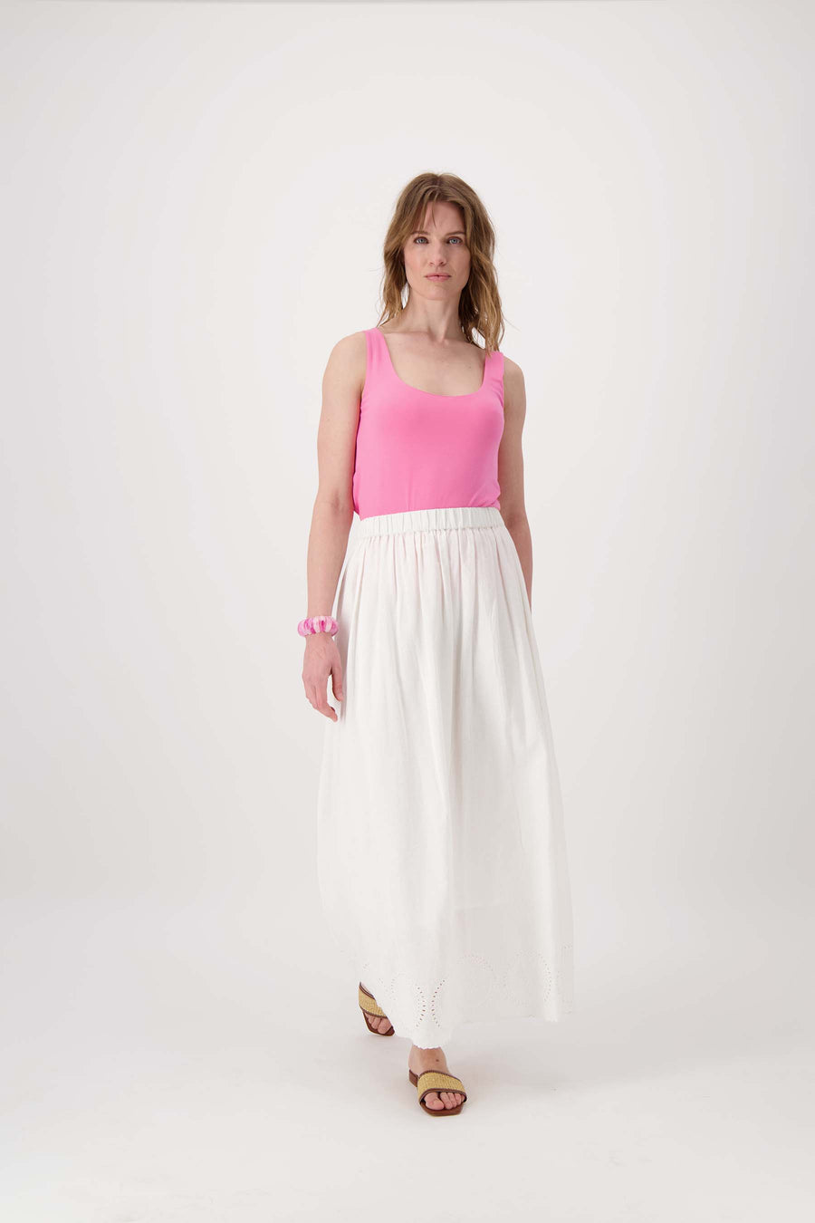 long cotton skirt with embroidery | off white