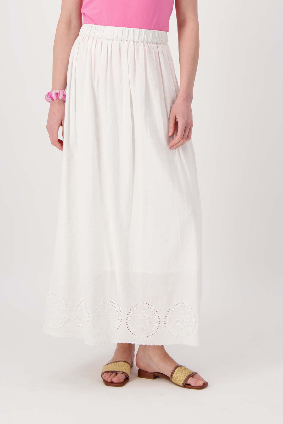 lange katoenen rok met borduur | off white