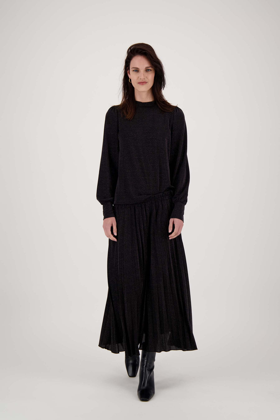 plisse lurex rok | zwart