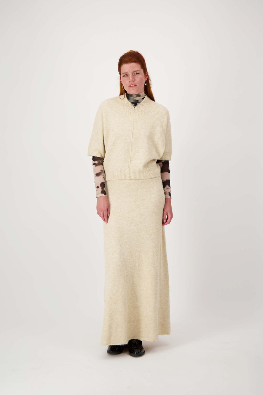 lange gebreide rok | beige