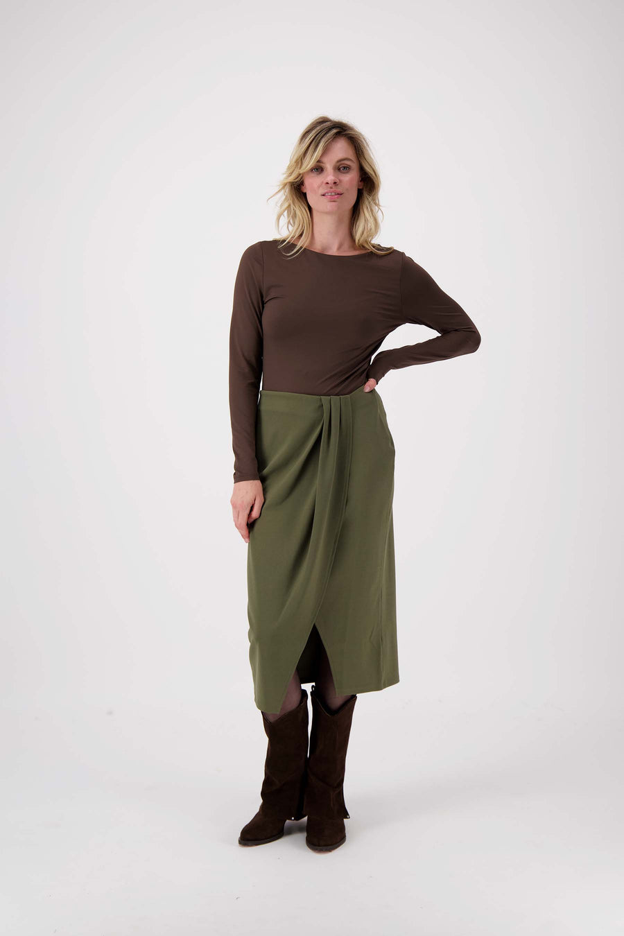 wikkel rok met plooi | moss green
