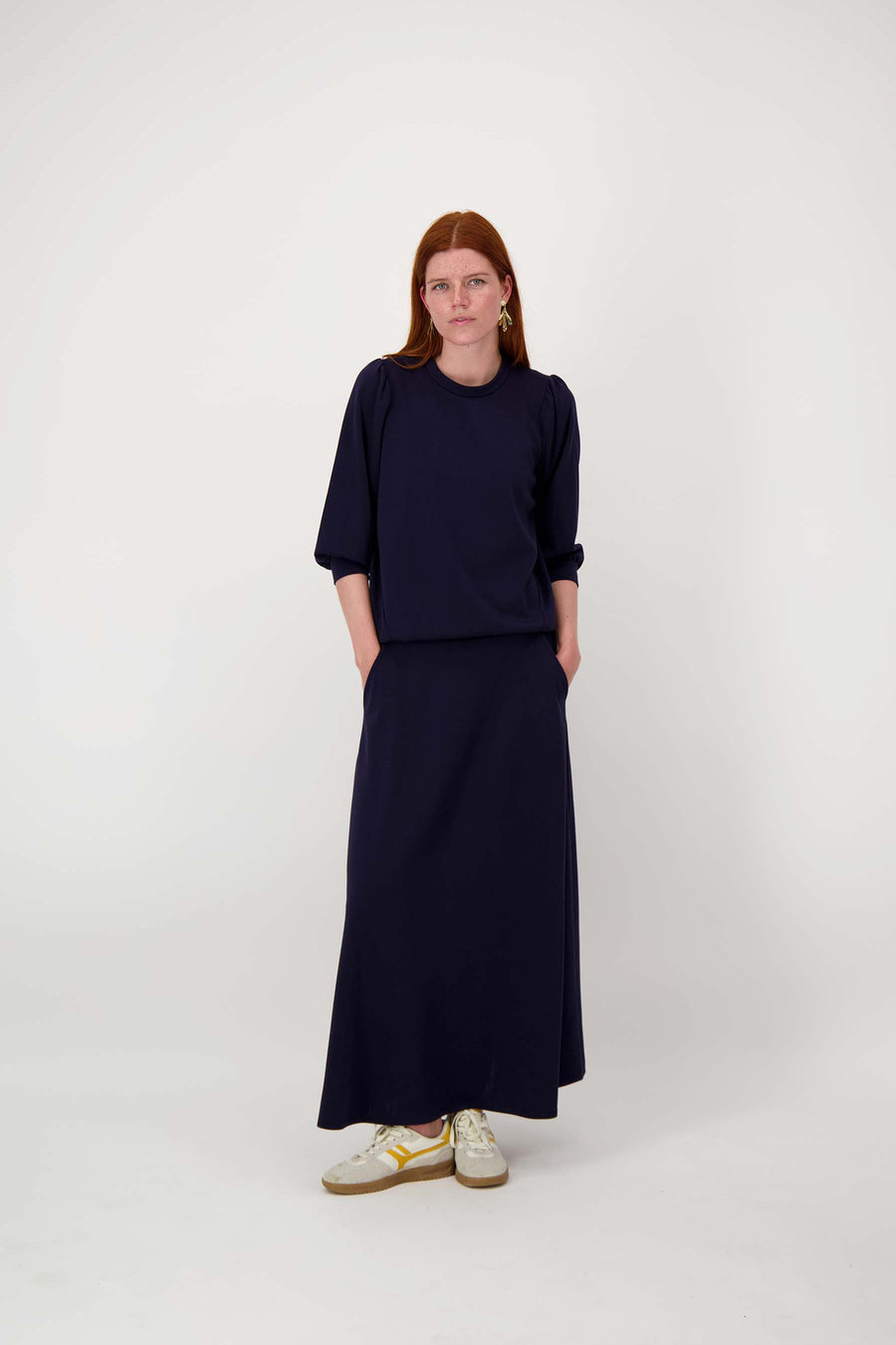lange rok van jogstof | navy