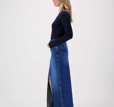 Langer Stretchrock aus Denim | Mittelblauer Denim