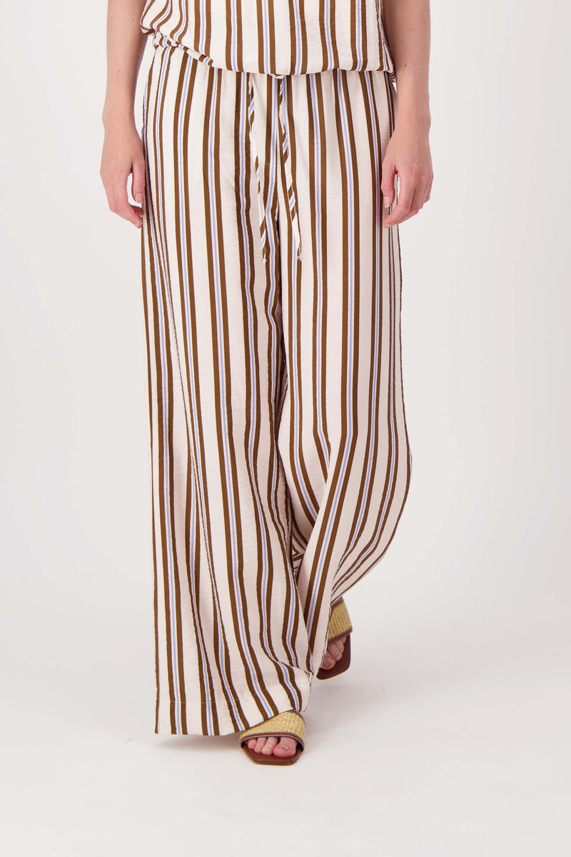 wide-leg pants with stripes | off-white / chocolate brown / cornflower blue