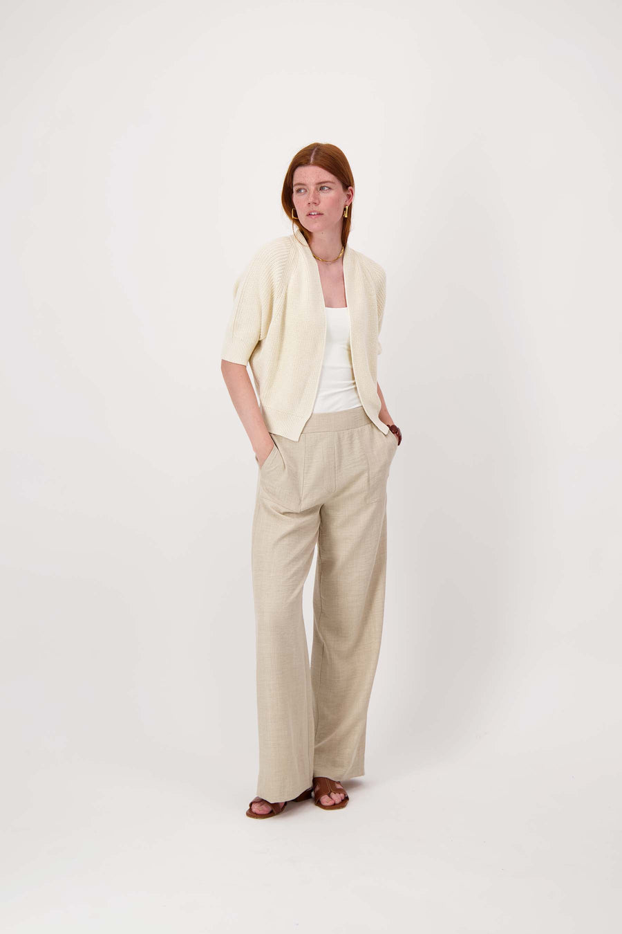 losvallende broek  met stretch | soft sand