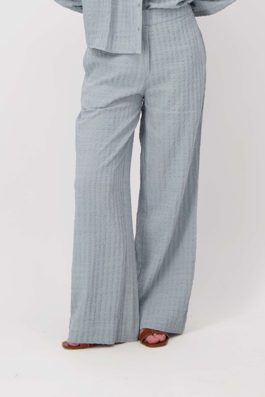 seersucker streep broek | silver blue