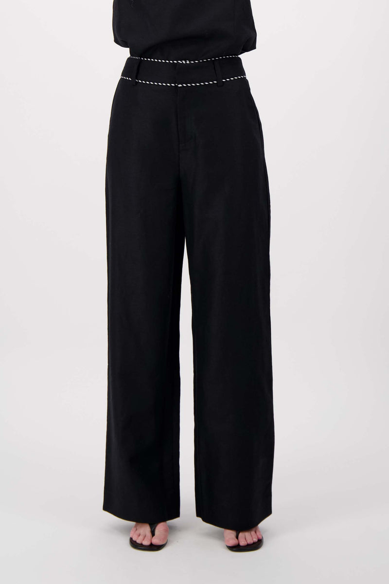 linen pants with tape details | black