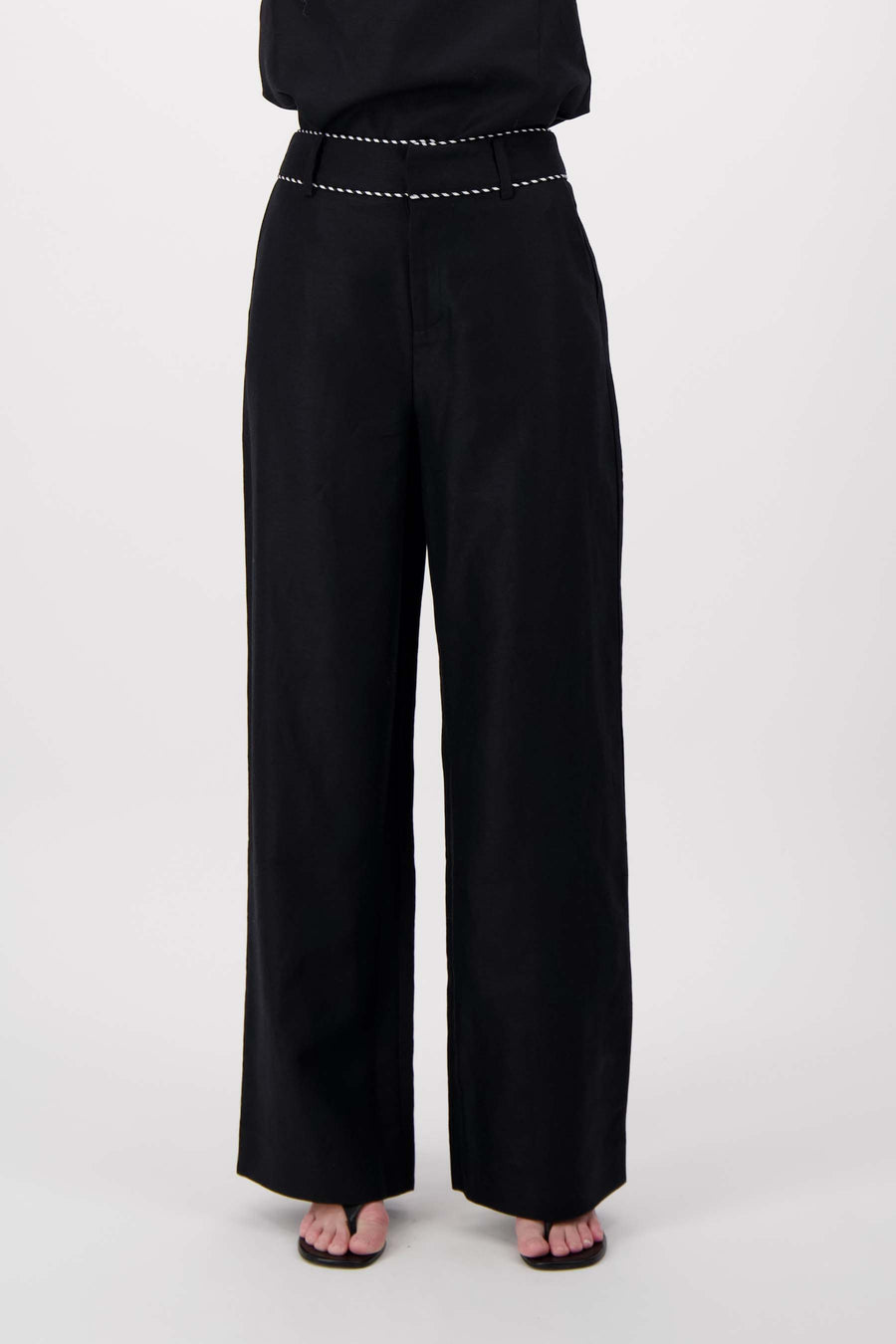 linen pants with tape details | black