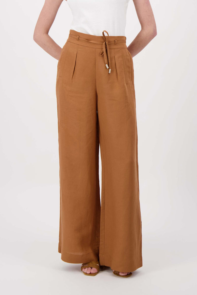 linnen broek met riempje | warm camel