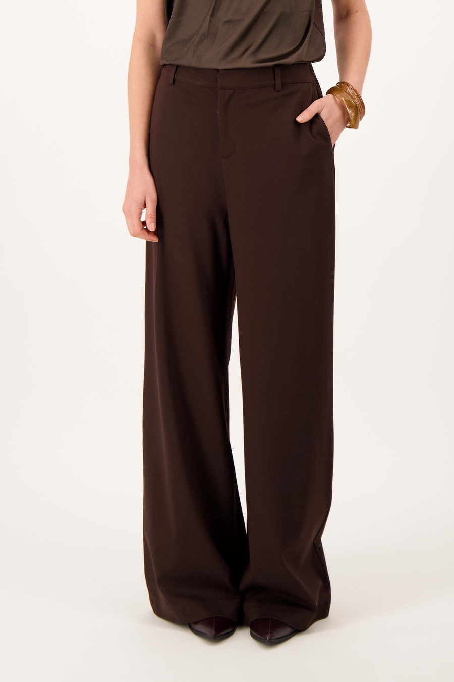 nette broek met stretch | dark choco