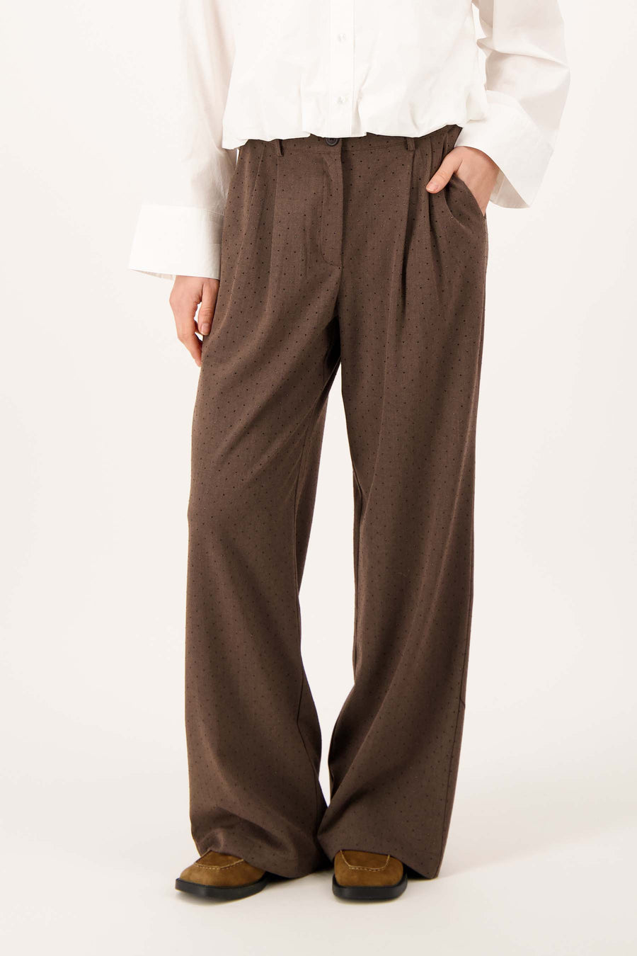 nette broek met glitter steentje | dark taupe