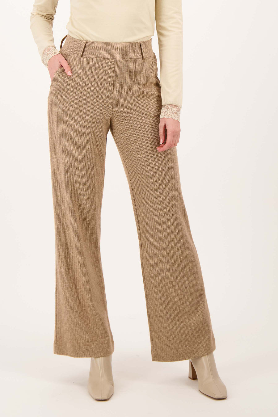 visgraat broek met stretch | dark taupe / beige