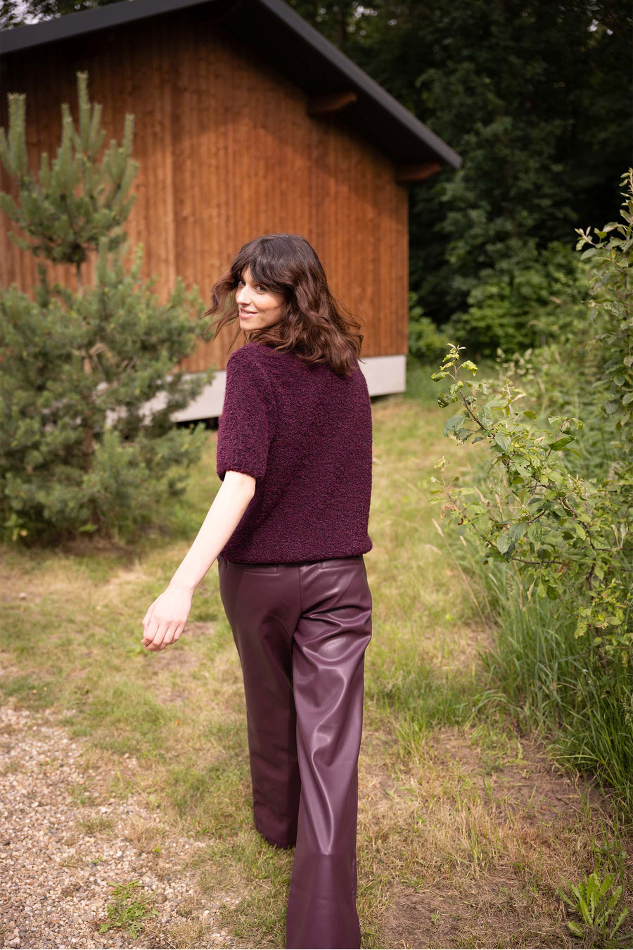PU wideleg broek | burgundy